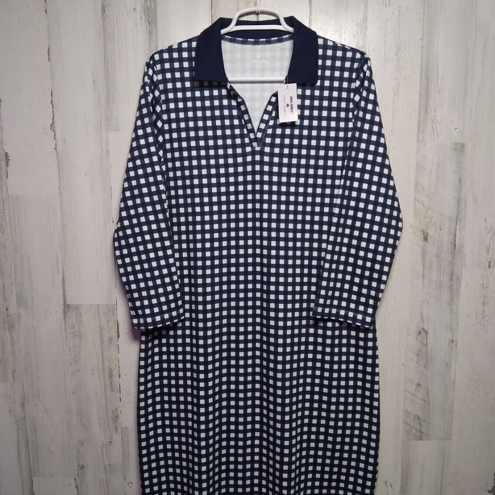 Draper James X Lands End Women’s Large Blue Check Dress New never worn. No tags,